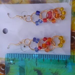 Earrings. 2" Blues,Red,Orange &Yellow loops and beads